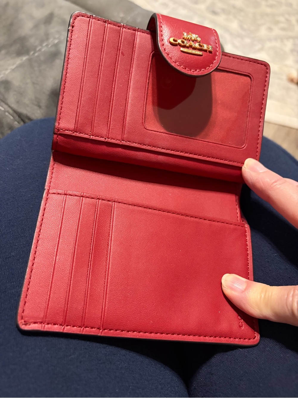 Coach Brown Signature Card Holder with Red Snap - Picture 5 of 5
